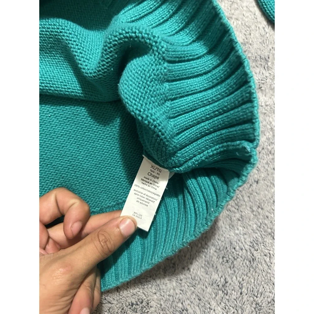 Chaps Men's XL Crewneck Sweater Teal Green 100% Cotton Embroidered Logo